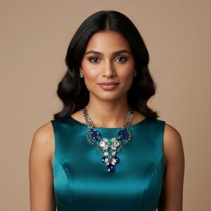 Vintage big Statement necklace green blue silver